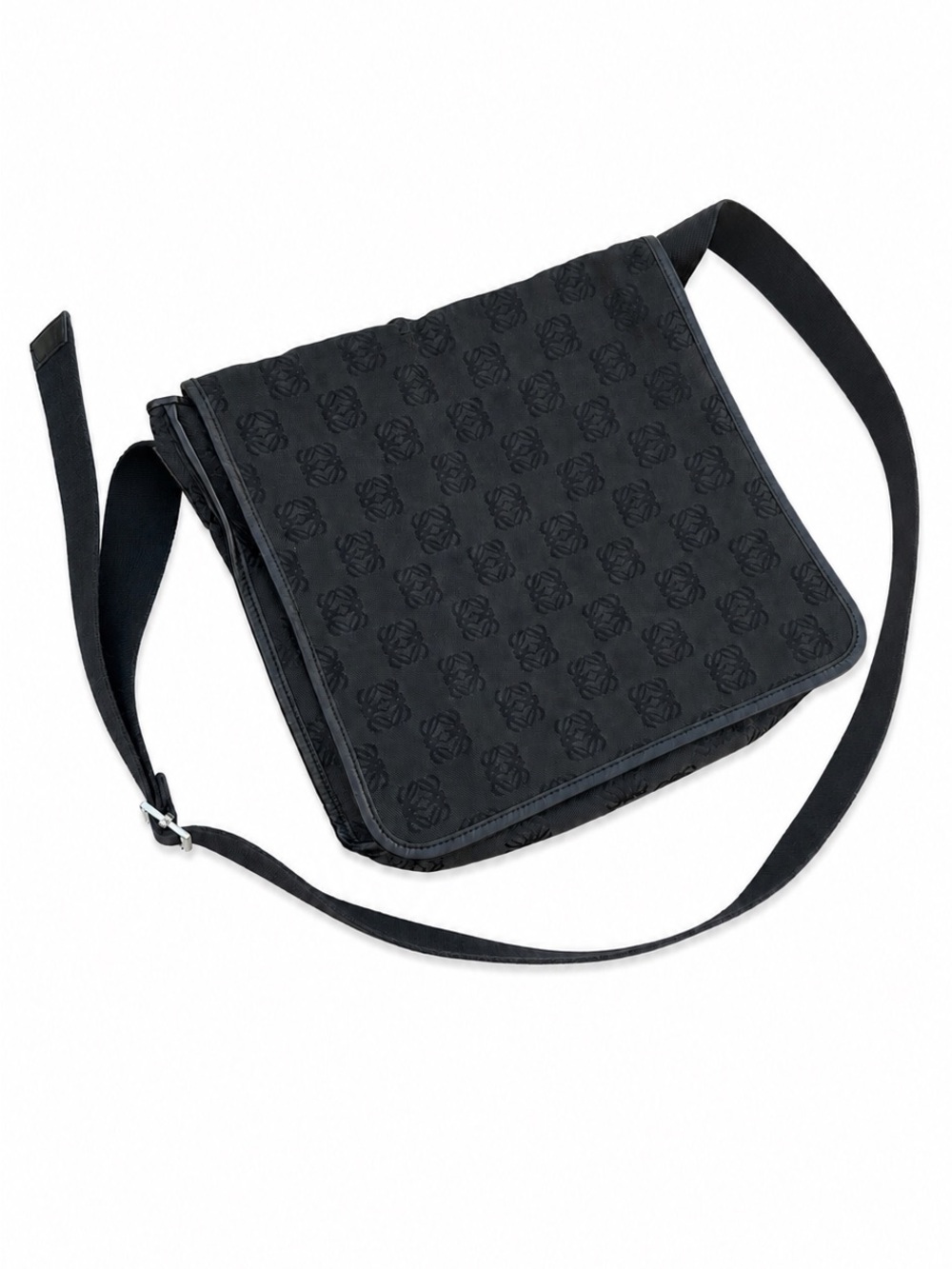 Loewe Unisex Black Monogram Canvas Messenger Bag with Adjustable Strap